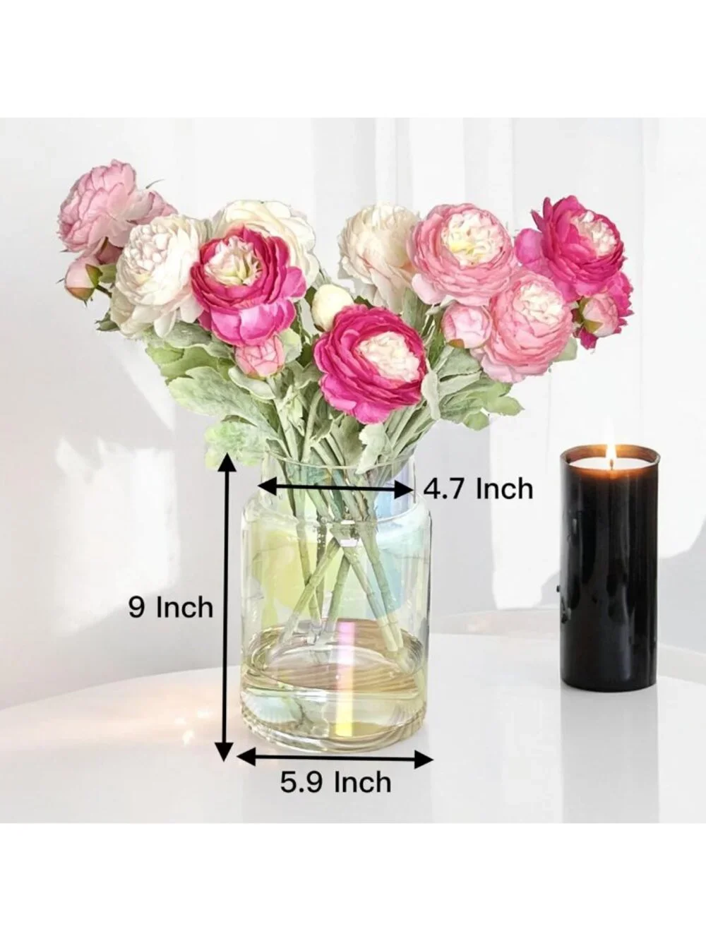 Iridescent Glass Flower Vase - 9 Inch Modern Decorative Centerpiece for Home